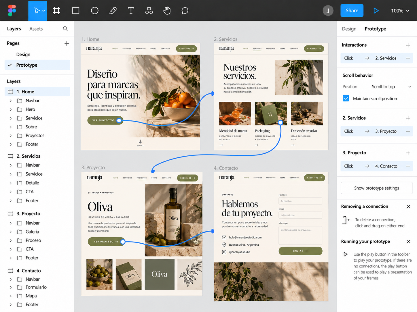 Prototipo conectado en Figma